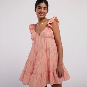 NWOT Peach Tiered Ruffle Sleeve Dress, Size S